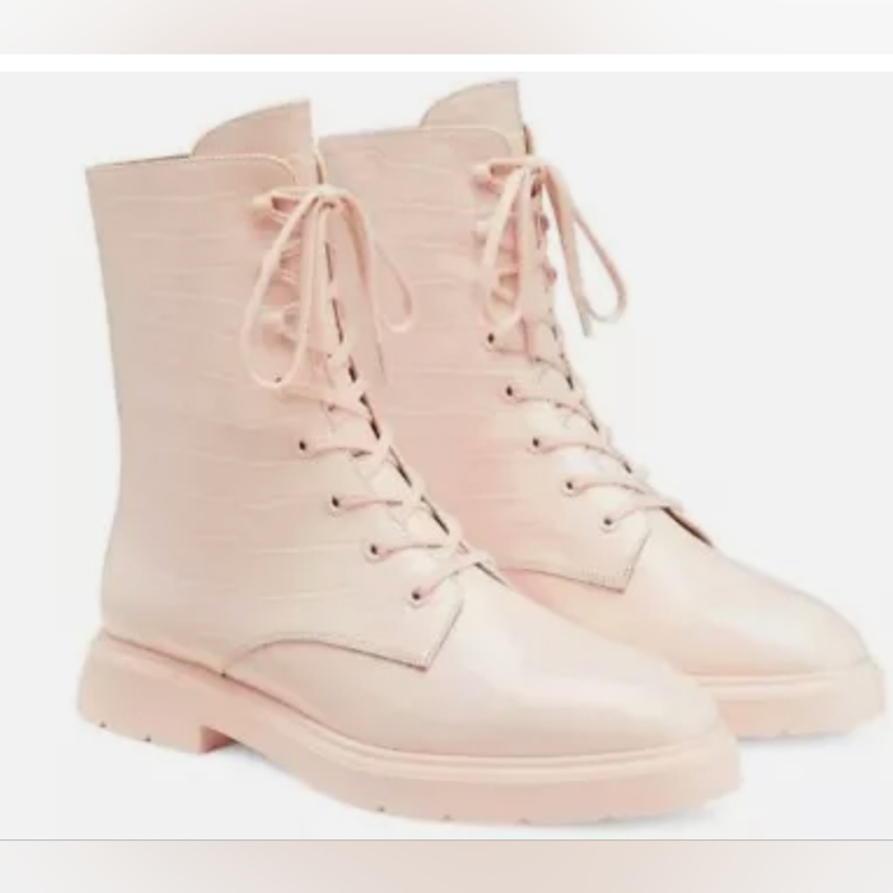 Stuart Weitzman Mckenzee Croc Embossed Leather Ankle Boots